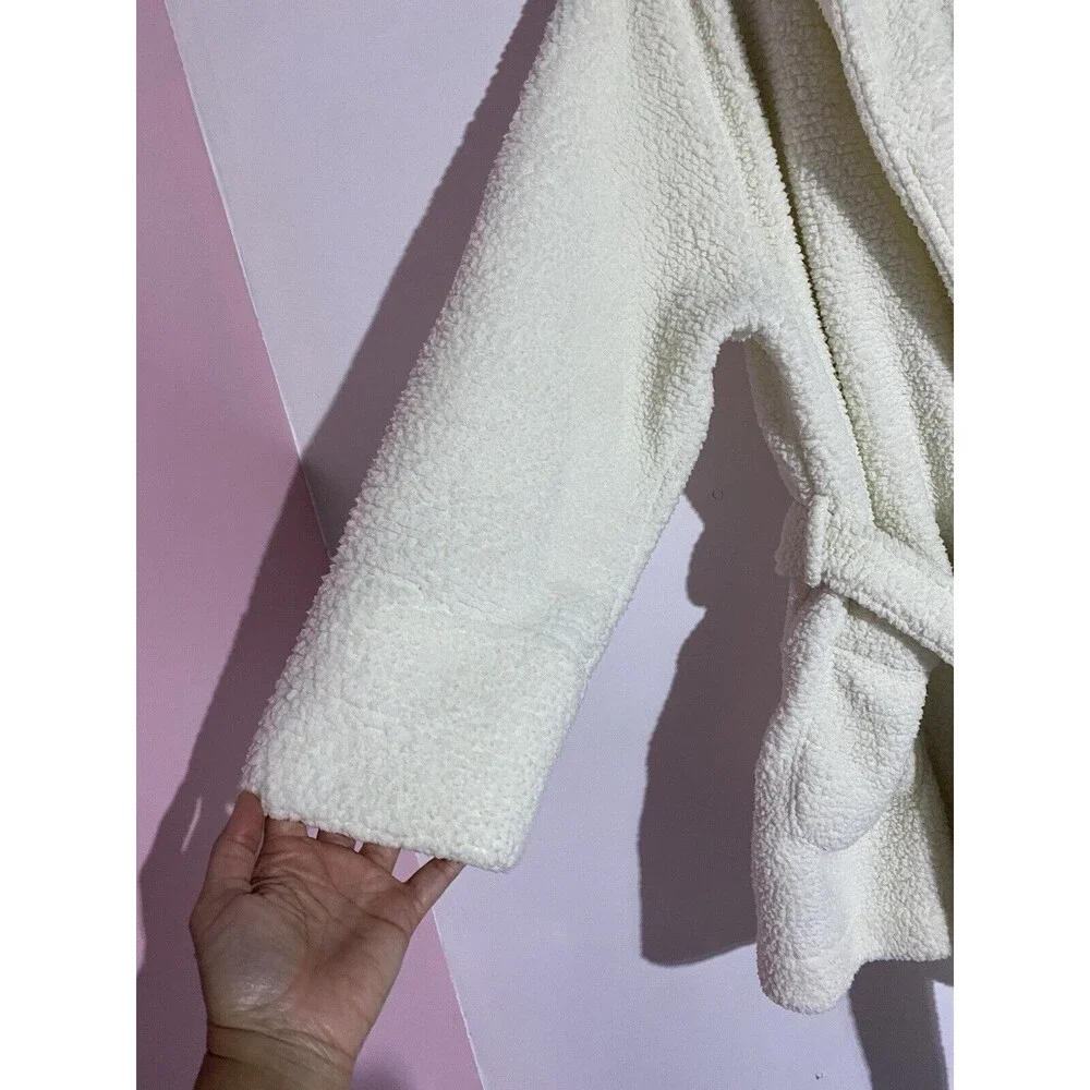 Lands End Robe Womens XL Ivory Sherpa Fleece Big Fluffy Cozy Warm Lounge Pockets